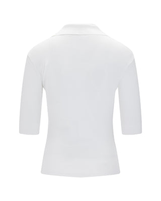 Open Collar Pearl Point Neck Knit (White)