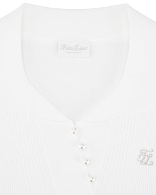 Open Collar Pearl Point Neck Knit (White)