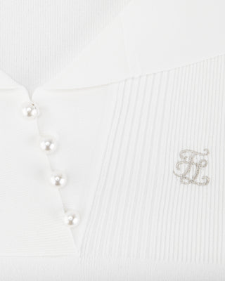 Open Collar Pearl Point Neck Knit (White)