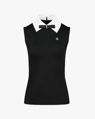 Big Collar Ribbon Sleeveless T Shirt (Black)