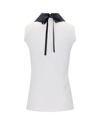 Big Collar Ribbon Sleeveless T Shirt (White)