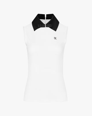 Big Collar Ribbon Sleeveless T Shirt (White)