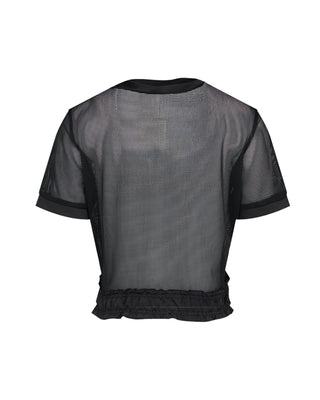 Mesh Crop Short Sleeve and Sleeveless Set (Black)