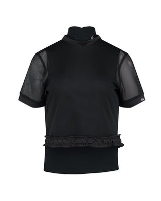 Mesh Crop Short Sleeve and Sleeveless Set (Black)