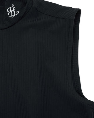 Mesh Crop Short Sleeve and Sleeveless Set (Black)