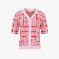 Check Short-sleeve Cardigan (Red)