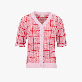 Check Short-sleeve Cardigan (Red)
