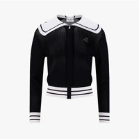 Sailor Collar Mesh Zip-Up Cardigan (Black)