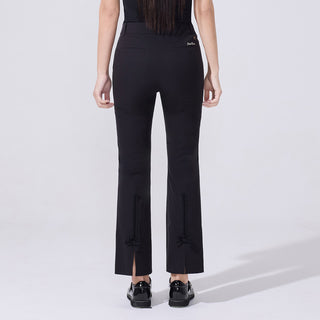 Back-slit Ribbon Semi-bootscut Pants (Black)