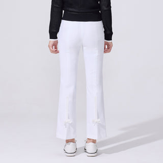 Back-slit Ribbon Semi-bootscut Pants (White)