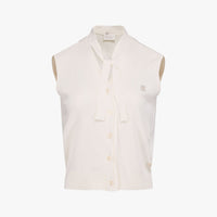 Tie Sleevless Cardigan Knit (White)
