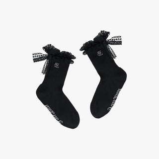 Lace Ribbon Summer Ankle Socks (Black)