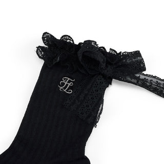 Lace Ribbon Summer Ankle Socks (Black)