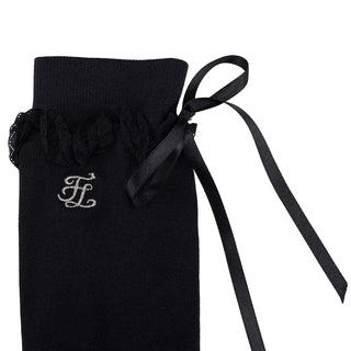 Satin Ribbon Summer Knee Socks (Black)