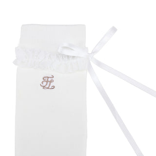 Satin Ribbon Summer Knee Socks (White)