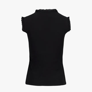 Frill V-neck sleeveless T-shirt (Black)