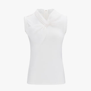 Big ribbon sleeveless T-shirt (White)