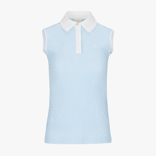 Pom-Pom Seersucker Sleeveless T-Shirt (Blue)