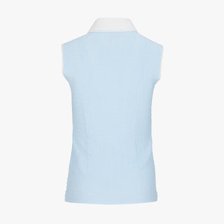 Pom-Pom Seersucker Sleeveless T-Shirt (Blue)