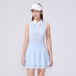 Pom-Pom Seersucker Sleeveless T-Shirt (Blue)