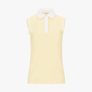 Pom-Pom Seersucker Sleeveless T-Shirt (Yellow)