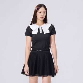 Mesh Double Collar T-Shirt (Black)