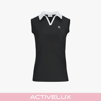 Contrast Collar Open-neck Sleeveless T-Shirt (Black)