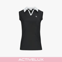 Contrast Collar Open-neck Sleeveless T-Shirt (Black)