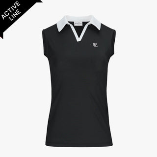Contrast Collar Open-neck Sleeveless T-Shirt (Black)