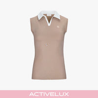 Contrast Collar Open-neck Sleeveless T-Shirt (Cocoa)