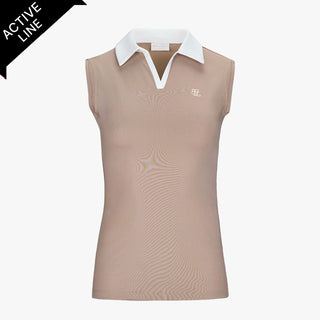 Contrast Collar Open-neck Sleeveless T-Shirt (Cocoa)