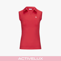 Contrast Collar Open-neck Sleeveless T-Shirt (Red)
