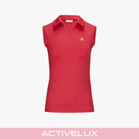 Contrast Collar Open-neck Sleeveless T-Shirt (Red)