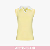Contrast Collar Open-neck Sleeveless T-Shirt (Yellow)