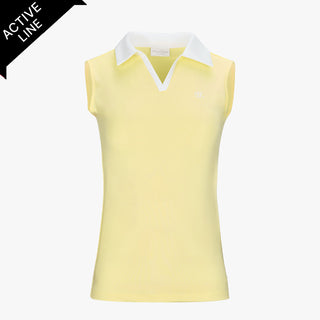 Contrast Collar Open-neck Sleeveless T-Shirt (Yellow)