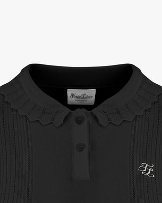 Wave Collar Knit Sweater (Black)