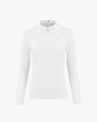 Double Collar Long Sleeve T Shirt (White)
