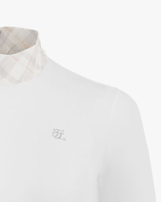 Check Ribbon Scarf Long Sleeve Shirt (White)
