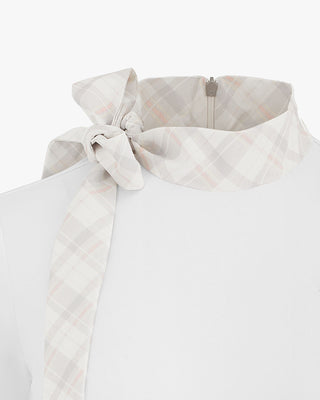 Check Ribbon Scarf Long Sleeve Shirt (White)
