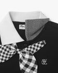 Gingham Detachable Ribbon T-shirt - Black