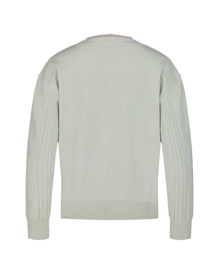 Double Color V Neck Cardigan (Green)
