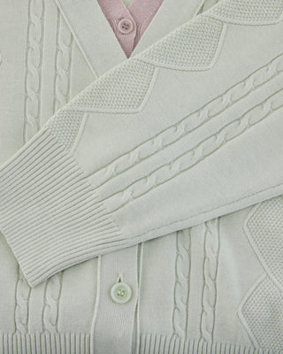 Double Color V Neck Cardigan (Green)