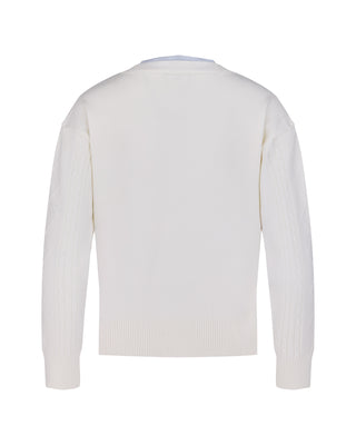 Double Color V Neck Cardigan (White)