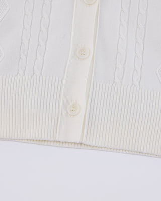 Double Color V Neck Cardigan (White)