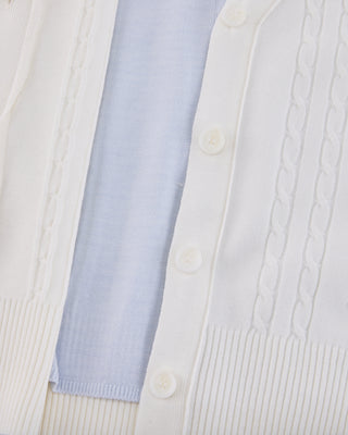 Double Color V Neck Cardigan (White)