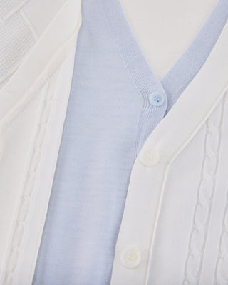 Double Color V Neck Cardigan (White)