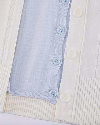 Double Color V Neck Cardigan (White)