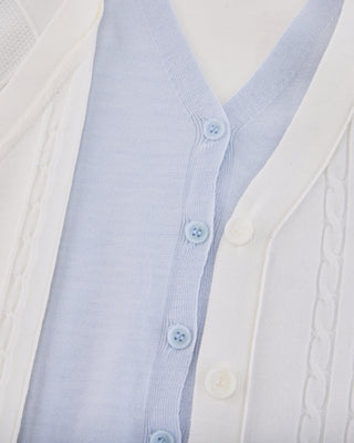 Double Color V Neck Cardigan (White)