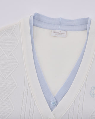 Double Color V Neck Cardigan (White)