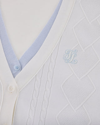 Double Color V Neck Cardigan (White)